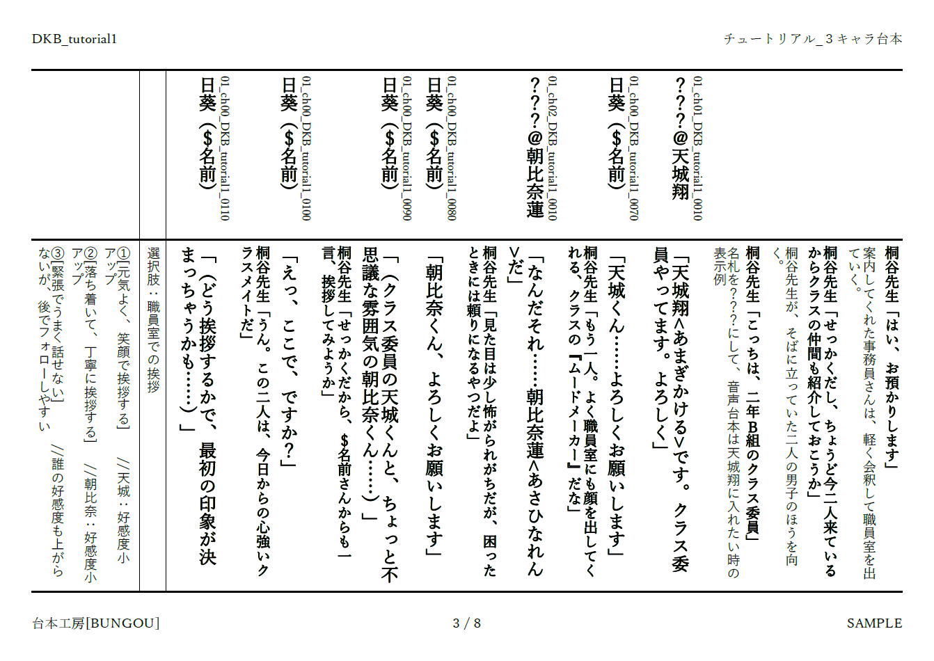 台本とシナリオにチェックしてプレビューする